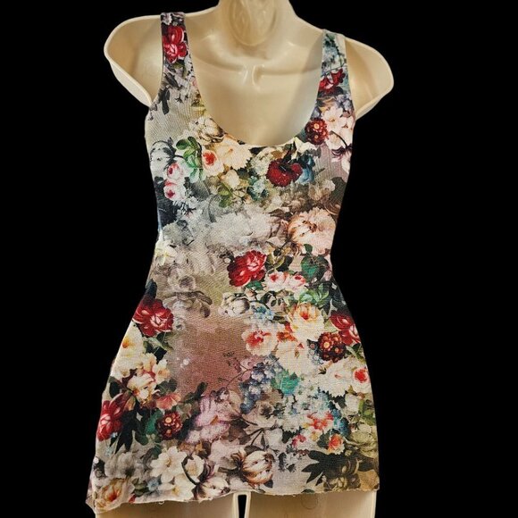 Bailey 44 Asymmetrical Ruched Floral Tank Stretch Rayon Knit Raw Hem Womens XS - Picture 4 of 8